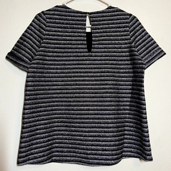 Sezane Cyprien T-shirt Classic Fit Short Sleeve Keyhole Striped Sparkly Blue S - Picture 6 of 6